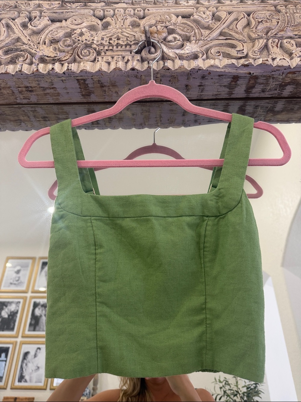 Abercrombie & Fitch Olive Green Square-Neck Crop Linen Blend Cami
